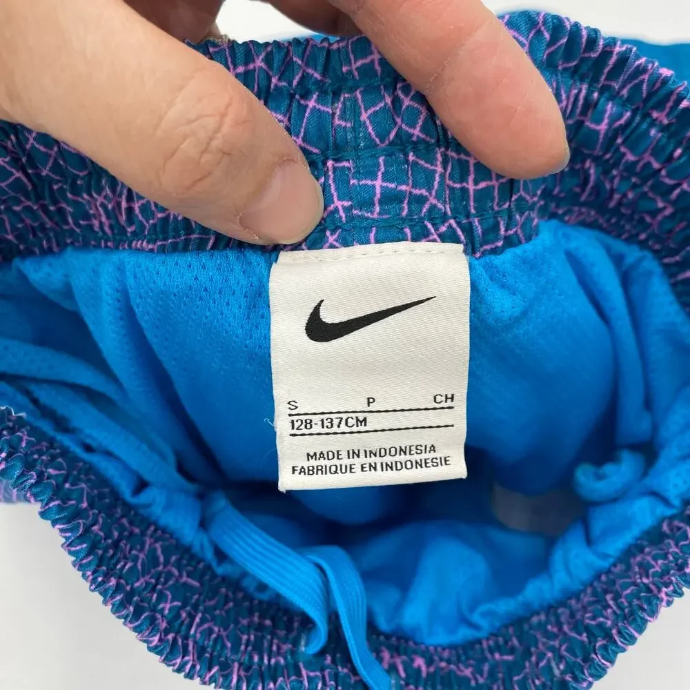 Nike Boy's Blue Graphics Swoosh Logo Swim Shorts with Lining Size S